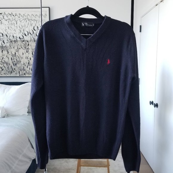 NWOT Polo Ralph Lauren Men's 100% Cashmere Sweater V Neck Navy L - Picture 1 of 4